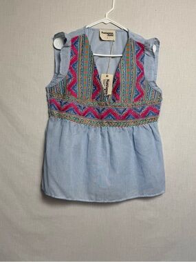 Savanna Jane Embroidered Boho Top Large NWT Sleeveless Stripe Blouse